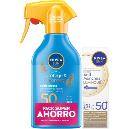 Nivea Sun Protege & Broncea+Fluido Antimanchas Pack Super Ahorro Set de protección solar facial y corporal antimanchas para un bronceado natural