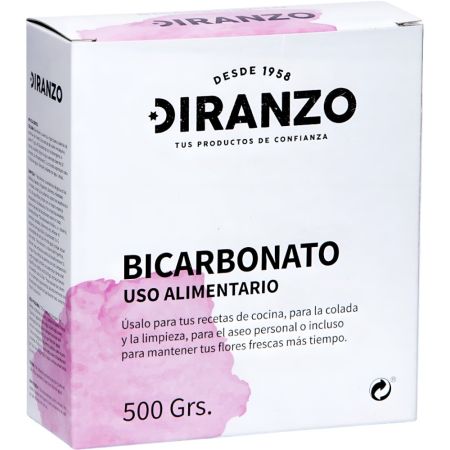 Diranzo Bicarbonato Uso Alimentario Bicarbonato para neutralizar la acidez de algunos alimentos desengrasa y a su vez limpia la ropa 500 gr