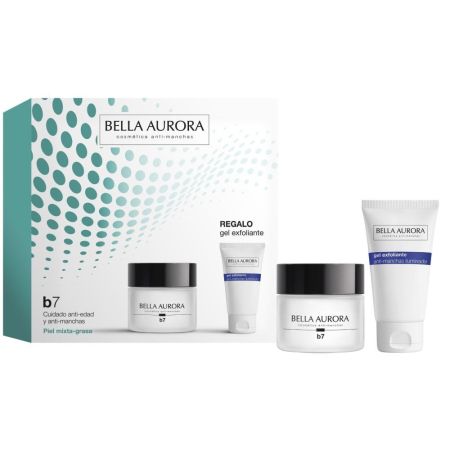 Bella Aurora B7 Cuidado Anti-Manchas Spf 20 Piel Mixta+Exfoliante Gratis Pack regalo antimanchas reduce arrugas y líneas de expresión con ácido hialurónico y algas rojas