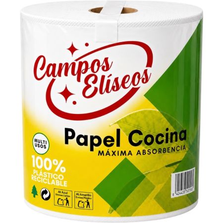 Campos Eliseos Papel Cocina Rollo de cocina multiusos de doble capa y máxima absorbencia ideal para limpiar derrames o secar superficies 1 ud