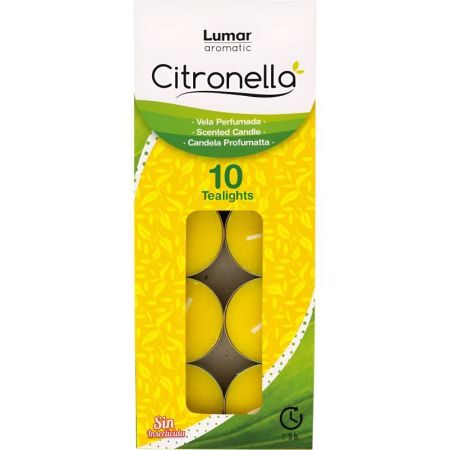 Lumar Aromatic Citronela Tealights Vela Perfumada Vela antimosquitos perfecta para disfrutar en espacios como jardines y terrazas con aroma refrescante 10 uds