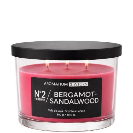 Aromatium Natural Fragance Nº2 Bergamot+Sandalwood Vela De Soja Vela perfumada de soja con tres mechas ofrece aroma a bergamota y sándalo 300 gr