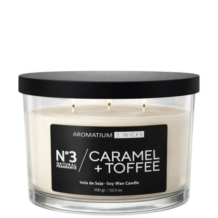 Aromatium Natural Fragance Nº3 Caramel+Toffee Vela De Soja Vela perfumada de soja con tres mechas ofrece aroma intenso a caramelo y café 300 gr