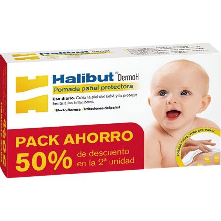 Halibut Pomada Pañal Protectora Duplo Pack Ahorro Pomada cuida y protege la piel del bebé frente a las irritaciones del pañal 2x45 gr
