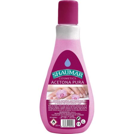 Shaumar Acetona Pura Quitaesmalte elimina esmaltes permanentes y restos de porcelana y gel 200 ml