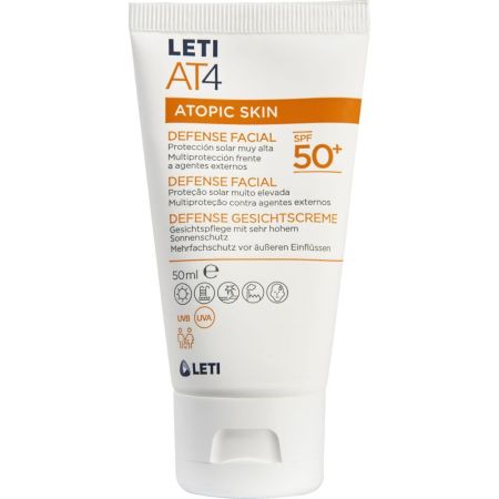 Leti At4 Atopic Skin Defense Facial Spf 50+ Crema facial hidratante protege de las agresiones diarias y refuerza las defensas de la piel 50 ml
