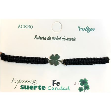 Marvimundo Pulsera Negra De Trébol De La Suerte Pulsera de hilo trenzado y acero inoxidable simboliza buena suerte esperanza y protección