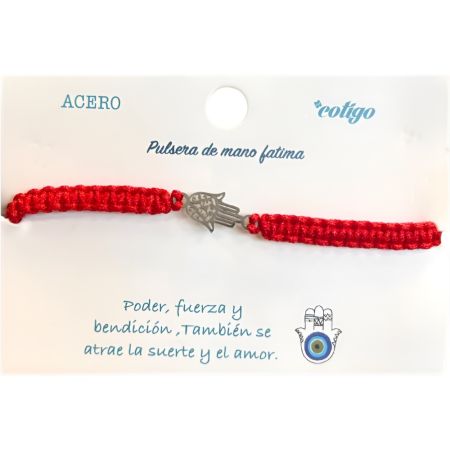 Marvimundo Pulsera Roja De Mano De Fátima Pulsera de hilo trenzado y acero inoxidable simboliza protección fuerza bendición buena suerte y amor