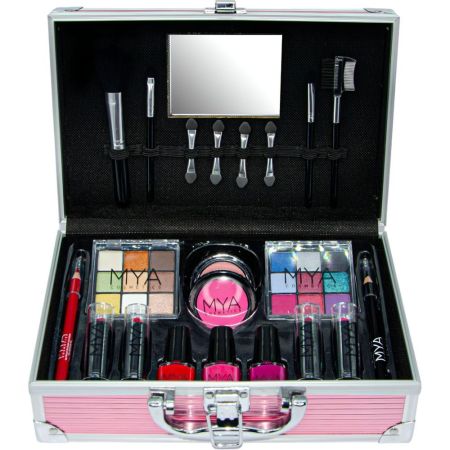 Mya Cosmetics Travel Metalic Pink Maletín Maletín de maquillaje profesional con una moderna e irresistible selección de colores