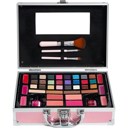Mya Cosmetics Travel Glam Glitter Pink Maletín Maletín de maquillaje profesional con una moderna e irresistible selección de colores