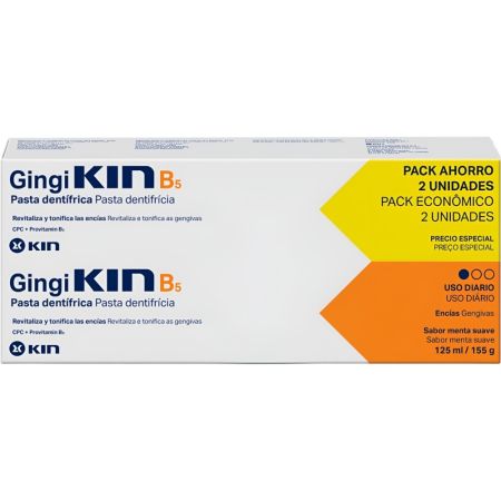 Kin Gingi B5 Pasta Dentífrica Duplo Pack Ahorro Pasta de dientes para toda la familia fortalece y tonifica las encías reforzando el esmalte dental 2x125 ml