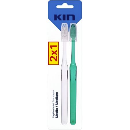 Kin Medio Cepillo Dental Duplo Formato Especial Cepillo de dientes con cabezal pequeño permite llegar con facilidad a cualquier espacio 2 uds