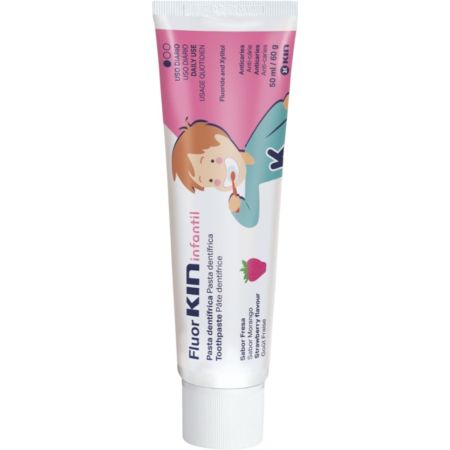 Kin Fluor Infantil Pasta Dentífrica Formato Ahorro Pasta de dientes infantil previene la aparición de caries sabor fresa y morango 100 ml