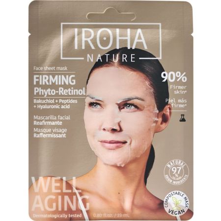 Iroha Nature Well Aging Firming Mascarilla Facial Reafirmante Mascarilla facial vegana reafirmante y antiedad para rostro y cuello con bakuchiol y péptidos