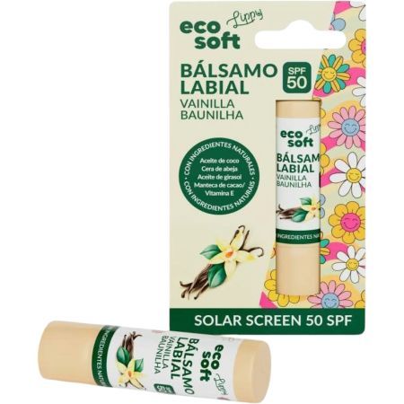 Eco Soft Vainilla Bálsamo Labial Spf 50 Bálsamo labial hidrata repara y calma los labios secos y agrietados