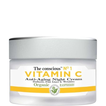 Biovène The Conscious Nº1 Vitamina C Night Cream Organic Raspberry Crema facial de noche hidrata ilumina y combate arrugas con frambuesa 50 ml