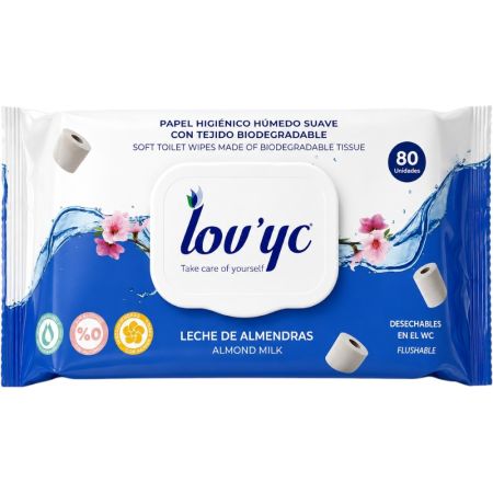 Lov'Yc Toallitas De Papel Higiénico Húmedo Biodegradable Toallitas de papel higiénico húmedo para wc de tejido suave y delicada formulación con tapa 80 uds