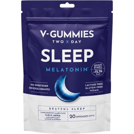 V-Gummies Sleep Complemento Alimenticio Complemento alimenticio promueve un sueño profundo relajando y reduciendo el estrés con sabor a mora