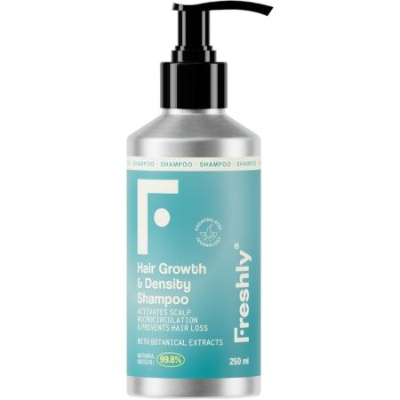 Freshly Cosmetics Hair Growth & Density Shampoo Champú anticaída sin sulfatos limpia en profundidad estimulando el crecimiento capilar con activos claves 250 ml