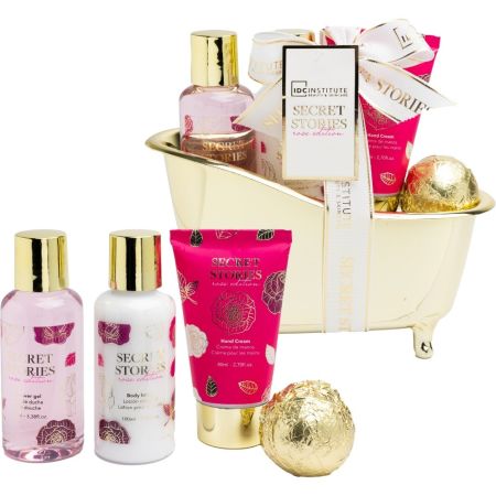 Idc Institute Secret Stories Rose Edition Bañera Set Set de baño reutilizable y relajante ideal para regalar mima tu piel con delicioso aroma a rosa y peonía