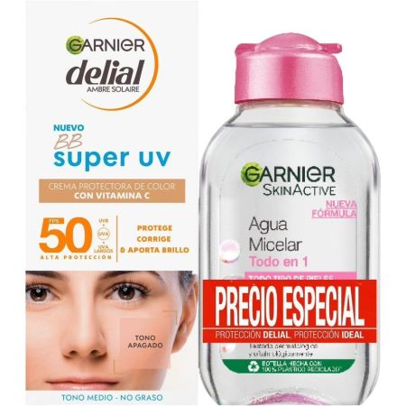 Delial Bb Super Uv Spf 50 + Agua Micelar Todo En 1 Precio Especial Set facial protege del sol y limpia para una piel hidratada y cuidada 24 horas