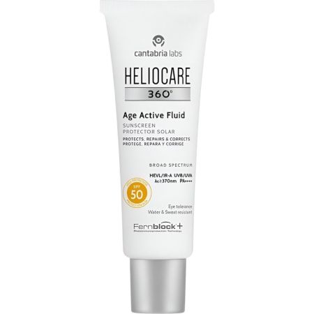 Heliocare 360º Age Active Fluid Protector Solar Spf 50 Fluido solar resistente al agua y al sudor con triple complejo antiedad para acabado suave y sedoso 50 ml