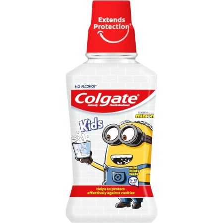 Colgate Enjuague Bucal Kids Minions Menta Suave 6-12 Años Colutorio infantil sin alcohol protege eficazmente frente a la caries 250 ml