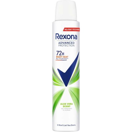 Rexona Advanced Protection Aloe Vera Scent Desodorante Spray Desodorante antitranspirante protección avanzada de aloe vera 0% alcohol 72 horas 200 ml