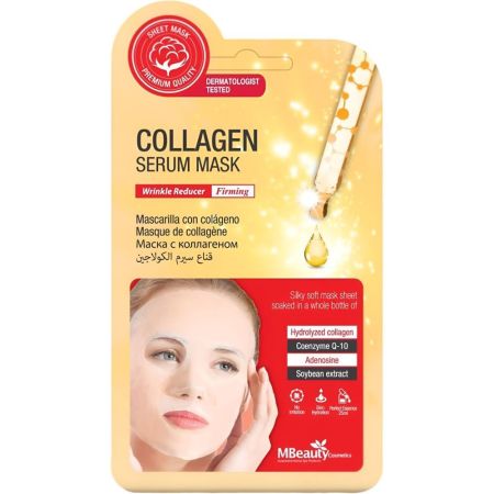 Mbeauty Cosmetics Firming Collagen Serum Mask Mascarilla facial de tela coreana suave y sedosa antienvejicimiento ofrece fuerte elasticidad y efecto reafirmante
