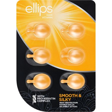 Ellips Hair Vitamin Smooth & Silky Heat Protection Vitamina capilar hidratante con protección térmica y keratina ofrece suavidad y brillo para todo tipo de cabello 6 uds