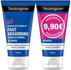 Neutrogena Rápida Absorción Textura Ligera Crema De Manos Duplo Crema de manos de rápida absorción y no grasa hidrata intensamente 2x75 ml