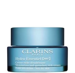 Imagen de Clarins Hydra Essentiel Crème Riche Désaltérante Crema de día rica hidratante ofrece textura fresca y acabado sedoso para piel rellena flexible y mate 50 ml