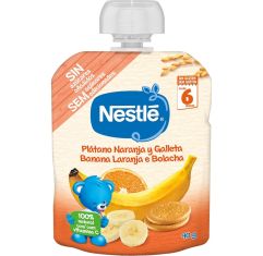 Imagen de Nestle Bolsita Plátano Naranja Y Galleta Bolsita de fruta 100% natural con vitamina c lista para llevar a partir de 6 meses 90 gr