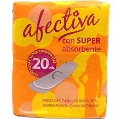 Imagen de Afectiva Con Super Absorbente Compresas Compresas super absorbentes plegadas en bolsa individual 20 uds