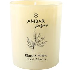 Imagen de Ambar Vela Perfums Black & White Flor De Mimosa Vela perfumada para hogar sin alcohol transforma tu ambiente con un aroma reconfortante hasta 45 días 125 gr