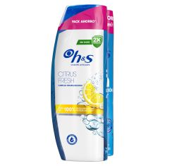Imagen de H&S Citrus Fresh Champú Anticaspa Duplo Pack Ahorro Champú anticaspa elimina el picor y la sequedad hasta 72 horas para cabello graso 2x400 ml