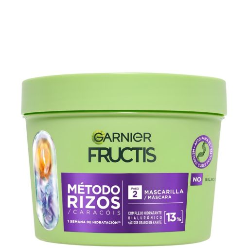 Fructis Método Rizos Nº2 Mascarilla Mascarilla vegana recupera el 100% de la hidratación pérdida para cabello rizado 370 ml