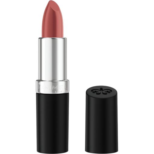 Rimmel London Lasting Finish Satin Lipstick Barra de labios con f&oacute;rmula vegana no mancha ni se desvanece para acabado satinado de larga duraci&oacute;n