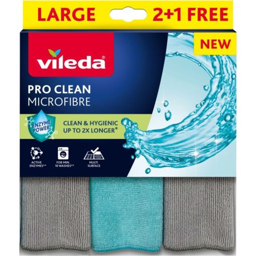 Vileda Bayeta Pro Clean Microfibre Formato Especial Bayeta elimina eficazmente la suciedad de m&uacute;ltiples superficies ofrece limpieza completa y profunda 3 uds