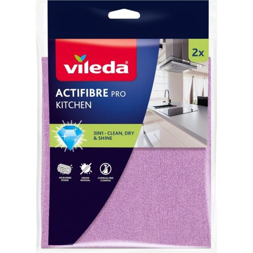 Vileda Bayeta Actifibre Pro Kitchen Bayeta de microfibra elimina eficazmente suciedad y grasa ofreciendo una gran absorci&oacute;n para el uso diario de la cocina 2 uds