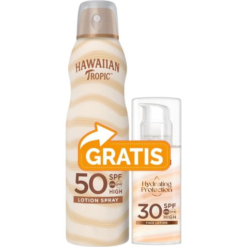 Hawaiian Tropic Hydrating Protection Lotion Spf 50+Face Lotion Spf 30 Gratis Set de protecci&oacute;n solar facial y corporal perfecto para proteger y cuidar tu piel bajo el sol