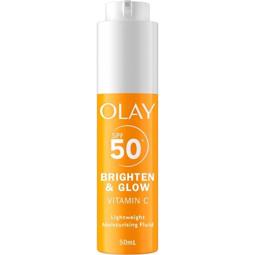 Olay Vitamin C Brighten & Glow Fluido Hidratante Spf 50+ Fluido facial hidratante 24 horas previene y reduce manchas oscuras ofreciendo un brillo saludable instant&aacute;neo al rostro 50 ml