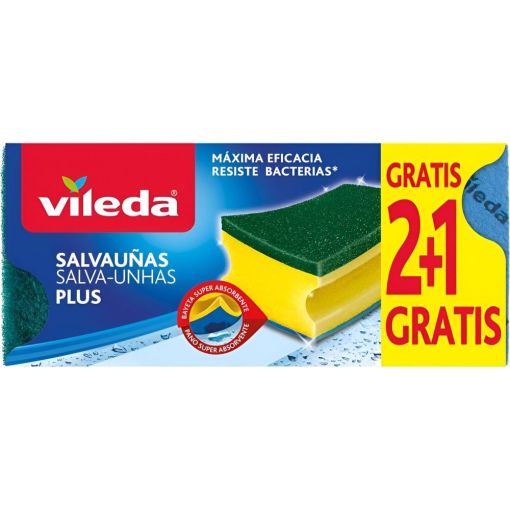 Vileda Salvau&ntilde;as Plus Formato Especial Estropajo de m&aacute;xima eficacia resiste bacterias