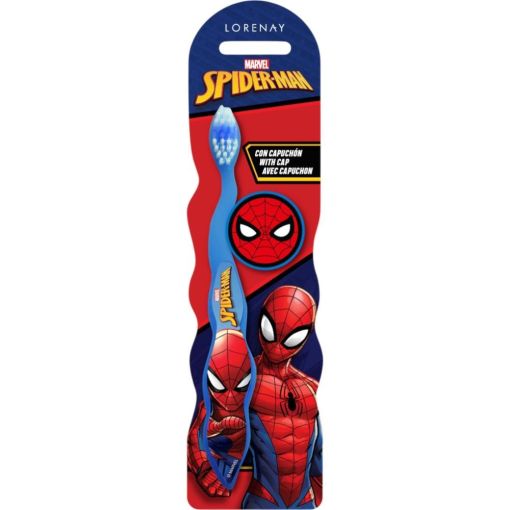 Marvel Spider-Man Cepillo Dental Con Capuch&oacute;n Cepillo de dientes infantil con capuch&oacute;n y mango ergon&oacute;mico para una limpieza eficaz y delicada