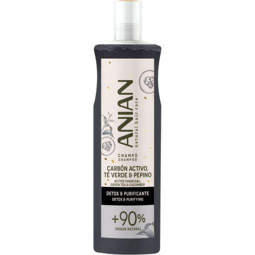 Anian Natural Hair Care Carbón Activo Té Verde & Pepino Champú Champú purificante desintoxica limpia en profundidad y atrapa impurezas para cabello graso 400 ml