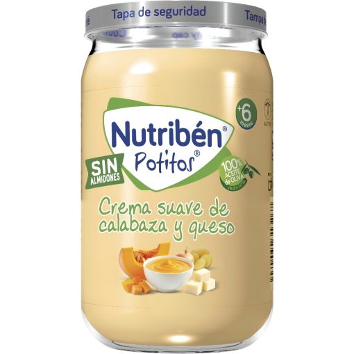 Nutriben Potitos Crema Suave De Calabaza Y Queso Tarrito elaborado con 100% aceite de oliva y sin almidones añadidos a partir de 6 meses 235 gr