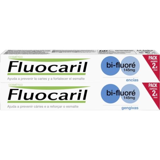 Fluocaril Dentífrico Bi-Fluoré Encías Duplo Pack Ahorro Pasta de dientes ayuda a prevenir la caries y a fortalecer el esmalte 2x75 ml
