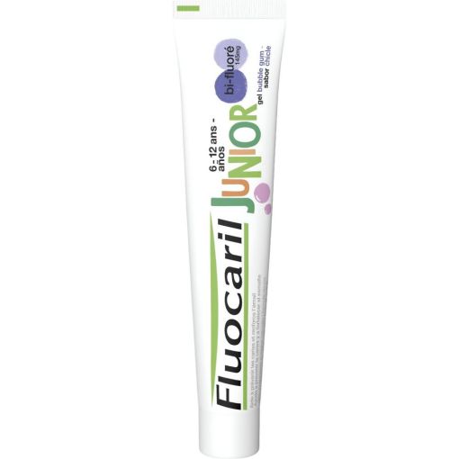 Fluocaril Junior Dientes Definitivos Pasta Dentífrica 6-12 Años Pasta de dientes infantil protege y evita acumulación de placa bacteriana con sabor chicle 75 ml