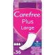 Carefree Fragancia Fresca Plus Large Protegeslips Protegeslip de rápida absorción antifugas ofrece protección duradera hasta 12 horas 36 uds