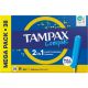 Tampax Tampones Compak Regular 2 In 1 Mega Pack Tampones con aplicador de plástico ofrecen protección discreción y comodidad de larga duración 38 uds